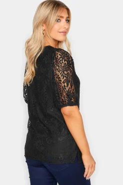 M&Co Womens Black Lace Puff Sleeve Blouse><noscript><img width=