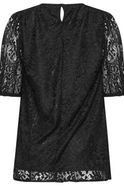 M&Co Womens Black Lace Puff Sleeve Blouse><noscript><img width=