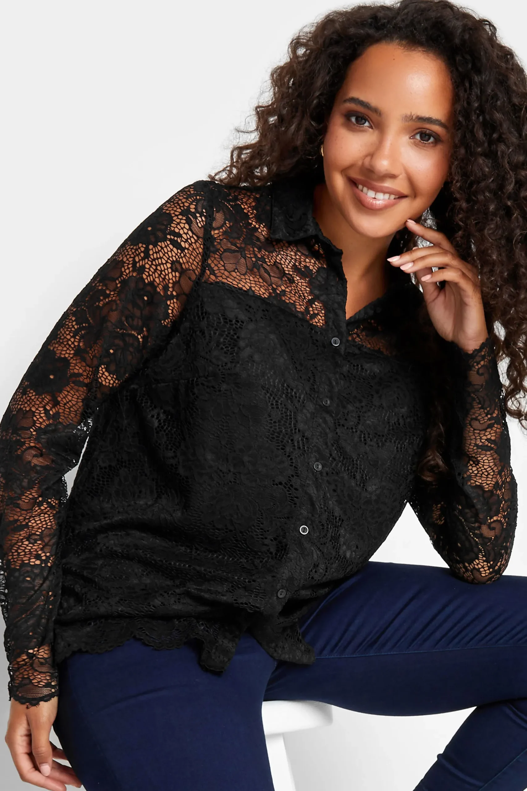 M&Co Womens Black Lace Shirt>Women Shirts