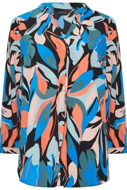 M&Co Womens Black Leaf Print Half Placket Shirt><noscript><img width=