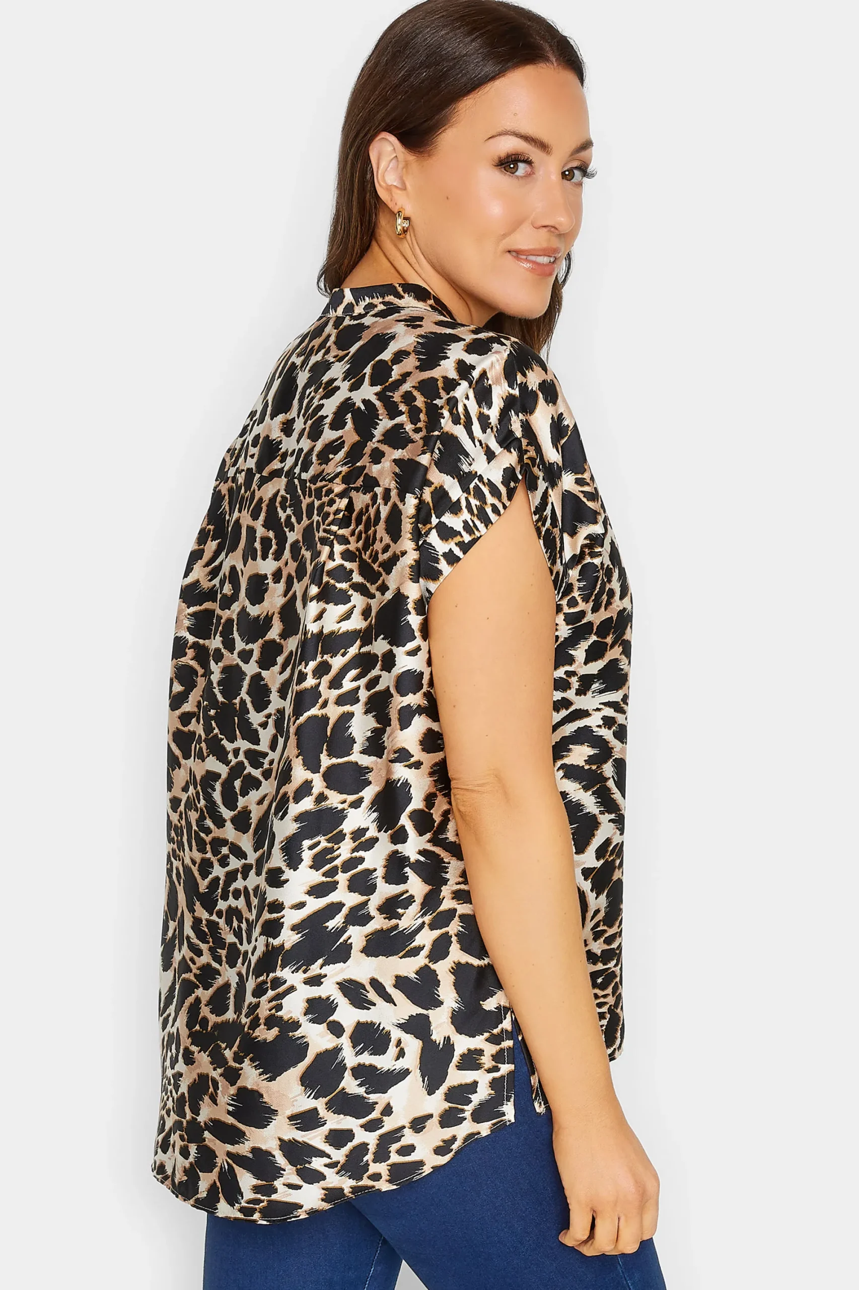 M&Co Womens Black Leopard Print Short Sleeve Shirt>Women Shirts