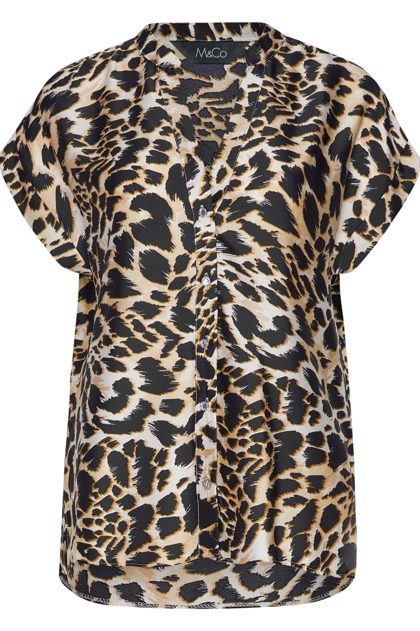 M&Co Womens Black Leopard Print Short Sleeve Shirt>Women Shirts