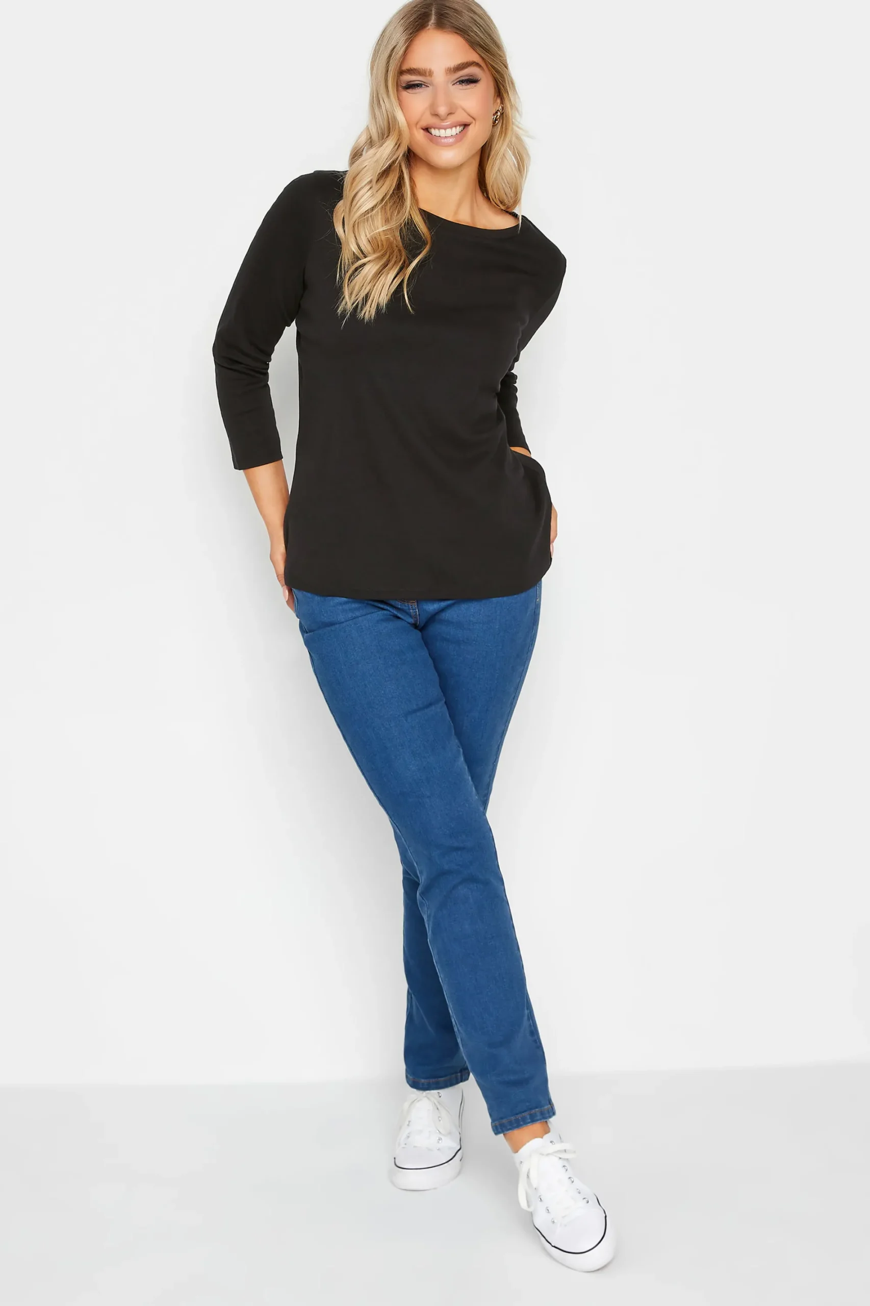 M&Co Womens Black Long Sleeve Cotton Blend Top>Women T-Shirts