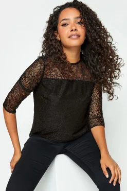 M&Co Womens Black Long Sleeve Lace Blouse>Women Blouses