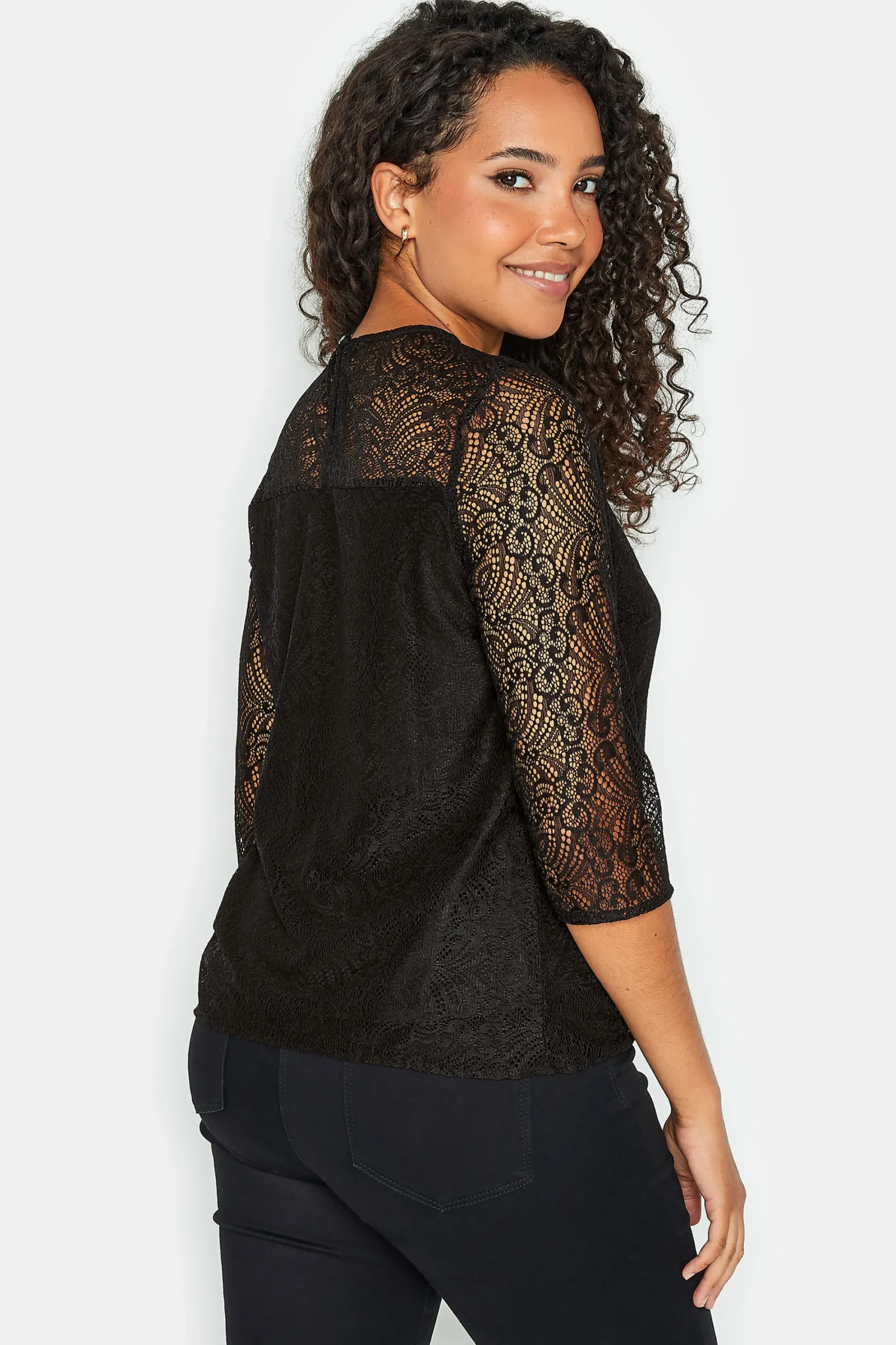 M&Co Womens Black Long Sleeve Lace Blouse>Women Blouses