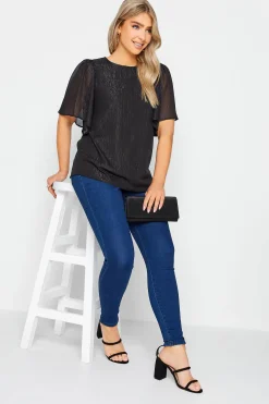 M&Co Womens Black Metallic Angel Sleeve Blouse>Women Shirts