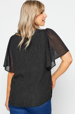 M&Co Womens Black Metallic Angel Sleeve Blouse><noscript><img width=