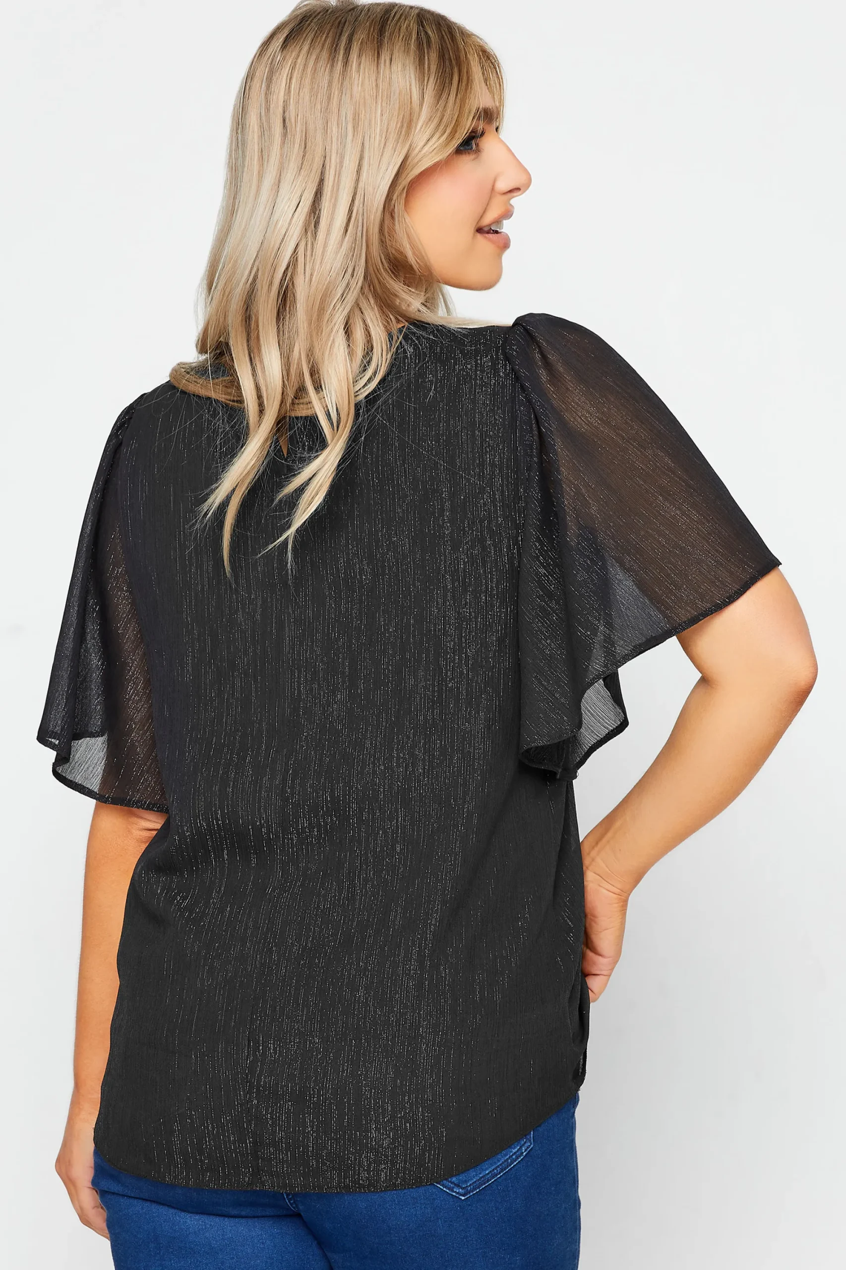 M&Co Womens Black Metallic Angel Sleeve Blouse>Women Shirts