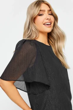 M&Co Womens Black Metallic Angel Sleeve Blouse><noscript><img width=