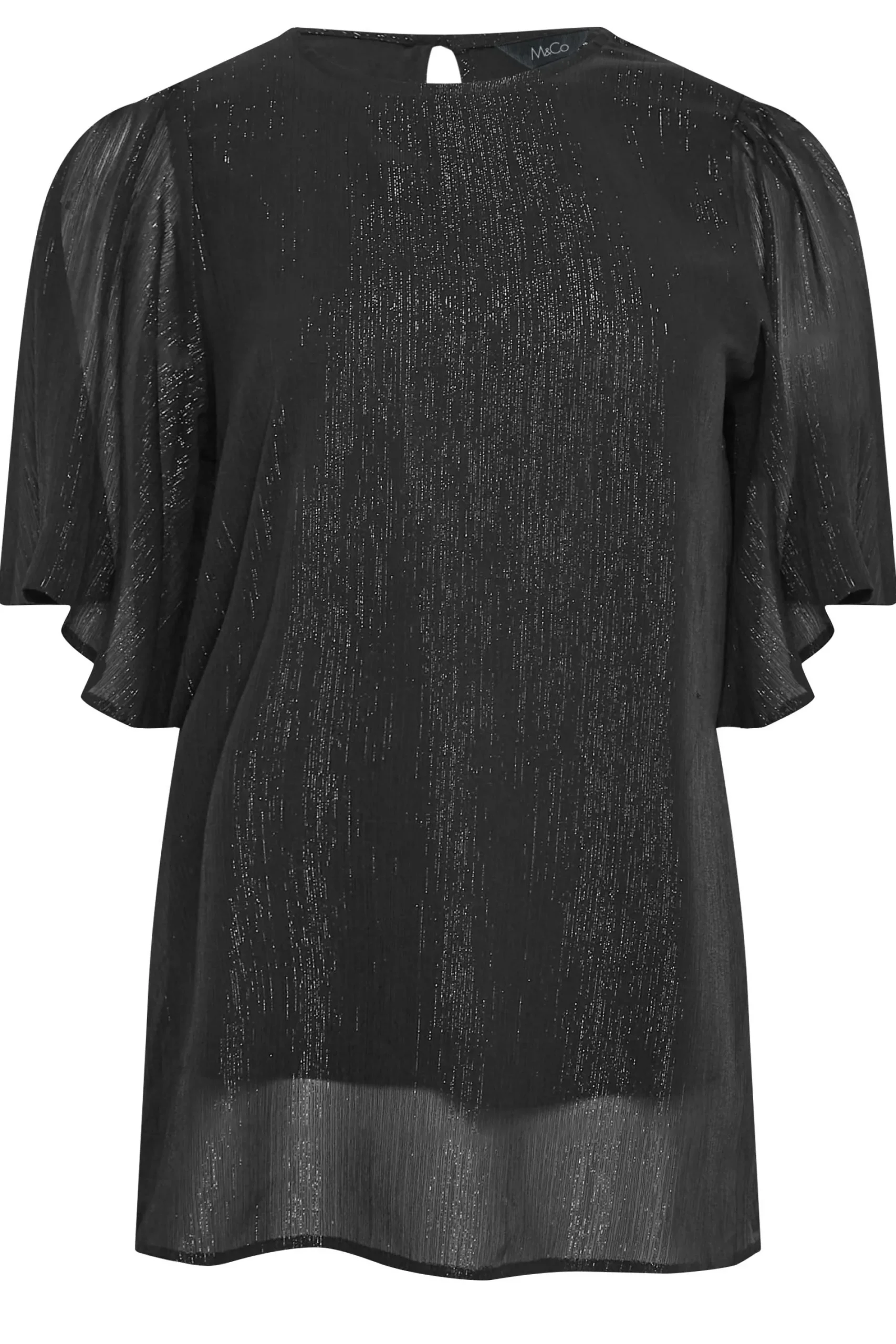 M&Co Womens Black Metallic Angel Sleeve Blouse>Women Shirts