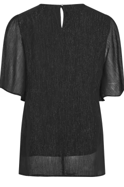 M&Co Womens Black Metallic Angel Sleeve Blouse><noscript><img width=