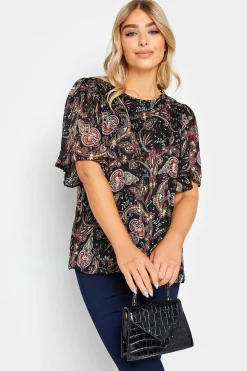 M&Co Womens Black Paisley Print Angel Sleeve Blouse>Women Blouses