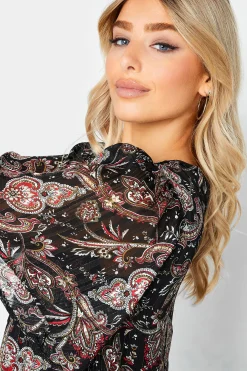 M&Co Womens Black Paisley Print Angel Sleeve Blouse><noscript><img width=