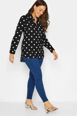 M&Co Womens Black Polka Dot Tie Belt Shirt>Women Shirts