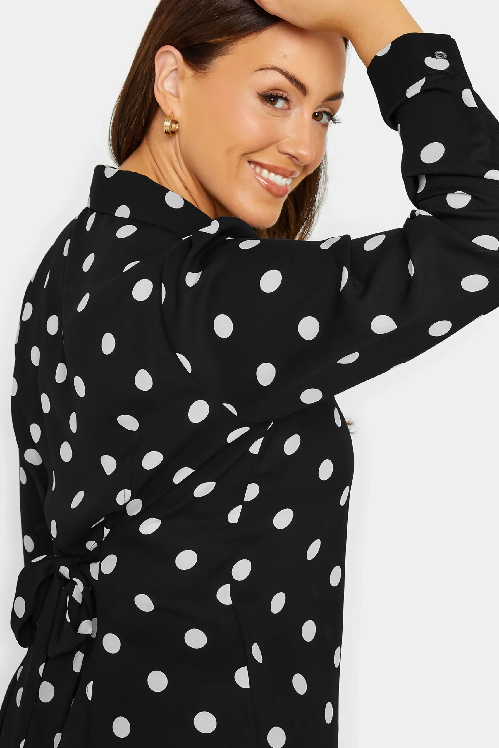 M&Co Womens Black Polka Dot Tie Belt Shirt>Women Shirts