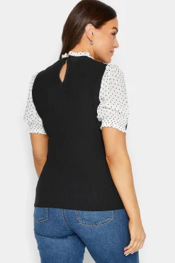 M&Co Womens Black Polka Dot Sleeve Blouse><noscript><img width=
