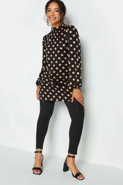 M&Co Womens Black Polka Dot Print High Neck Tunic Blouse><noscript><img width=