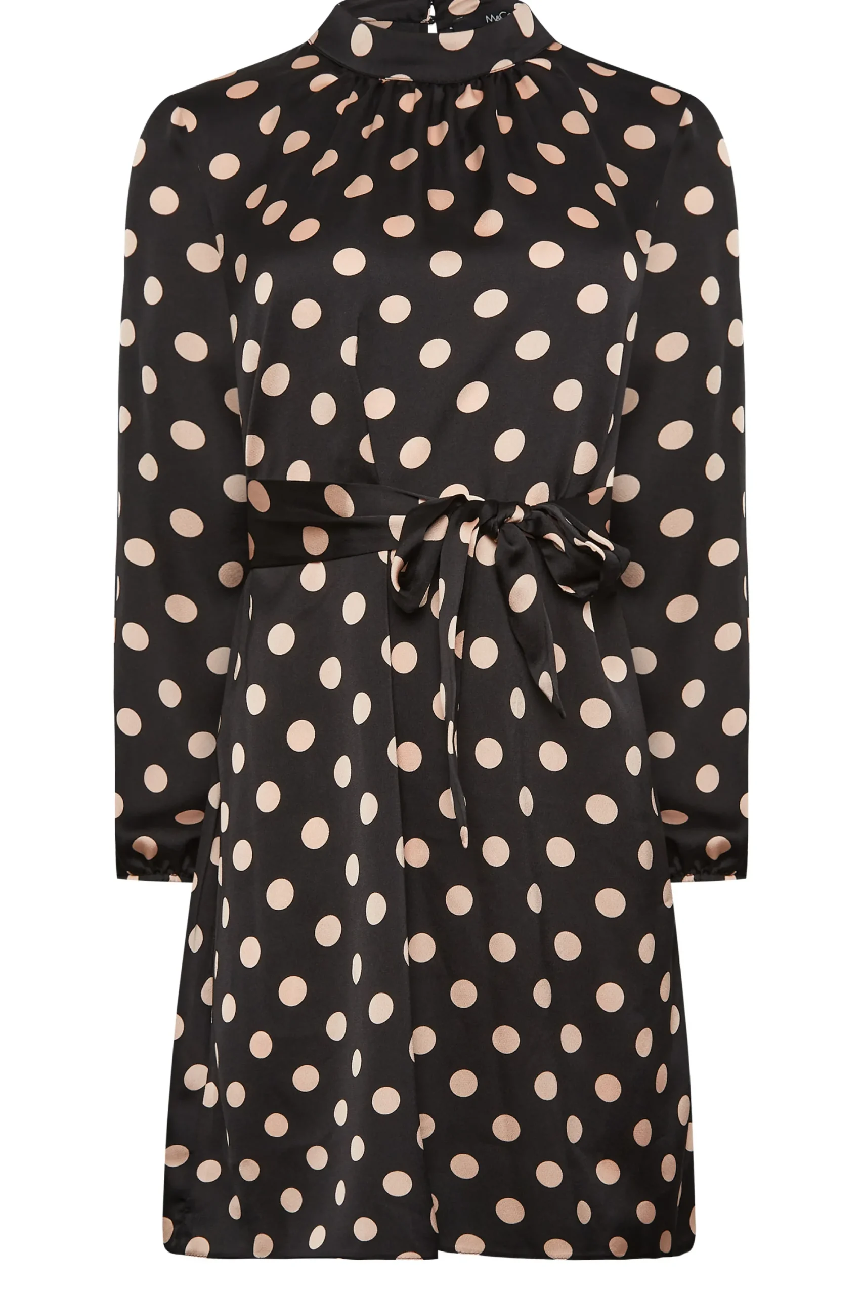 M&Co Womens Black Polka Dot Print High Neck Tunic Blouse>Women Long Sleeve Tops
