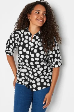 M&Co Womens Black Polka Dot Puff Sleeve Shirt>Women Short Sleeve Tops