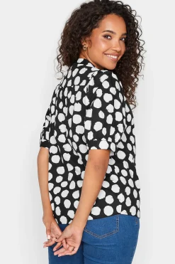 M&Co Womens Black Polka Dot Puff Sleeve Shirt><noscript><img width=