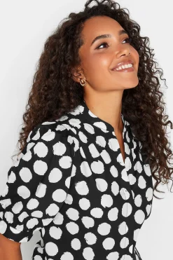 M&Co Womens Black Polka Dot Puff Sleeve Shirt><noscript><img width=