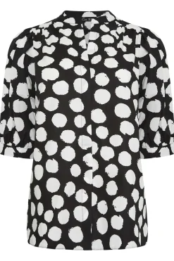 M&Co Womens Black Polka Dot Puff Sleeve Shirt><noscript><img width=