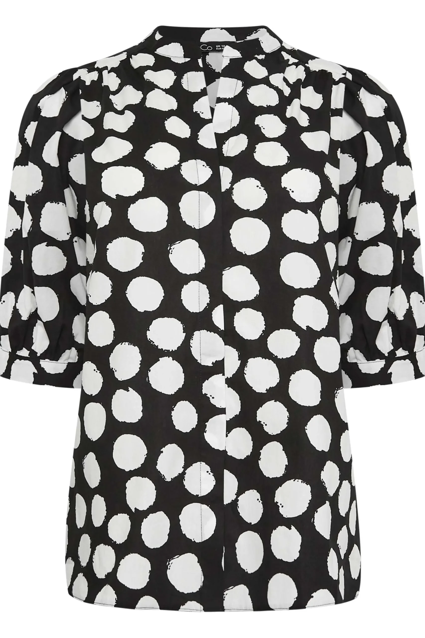 M&Co Womens Black Polka Dot Puff Sleeve Shirt>Women Short Sleeve Tops