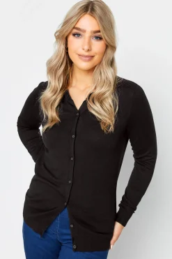 M&Co Womens Black Ribbed Shoulder Cardigan>Women Cardigan