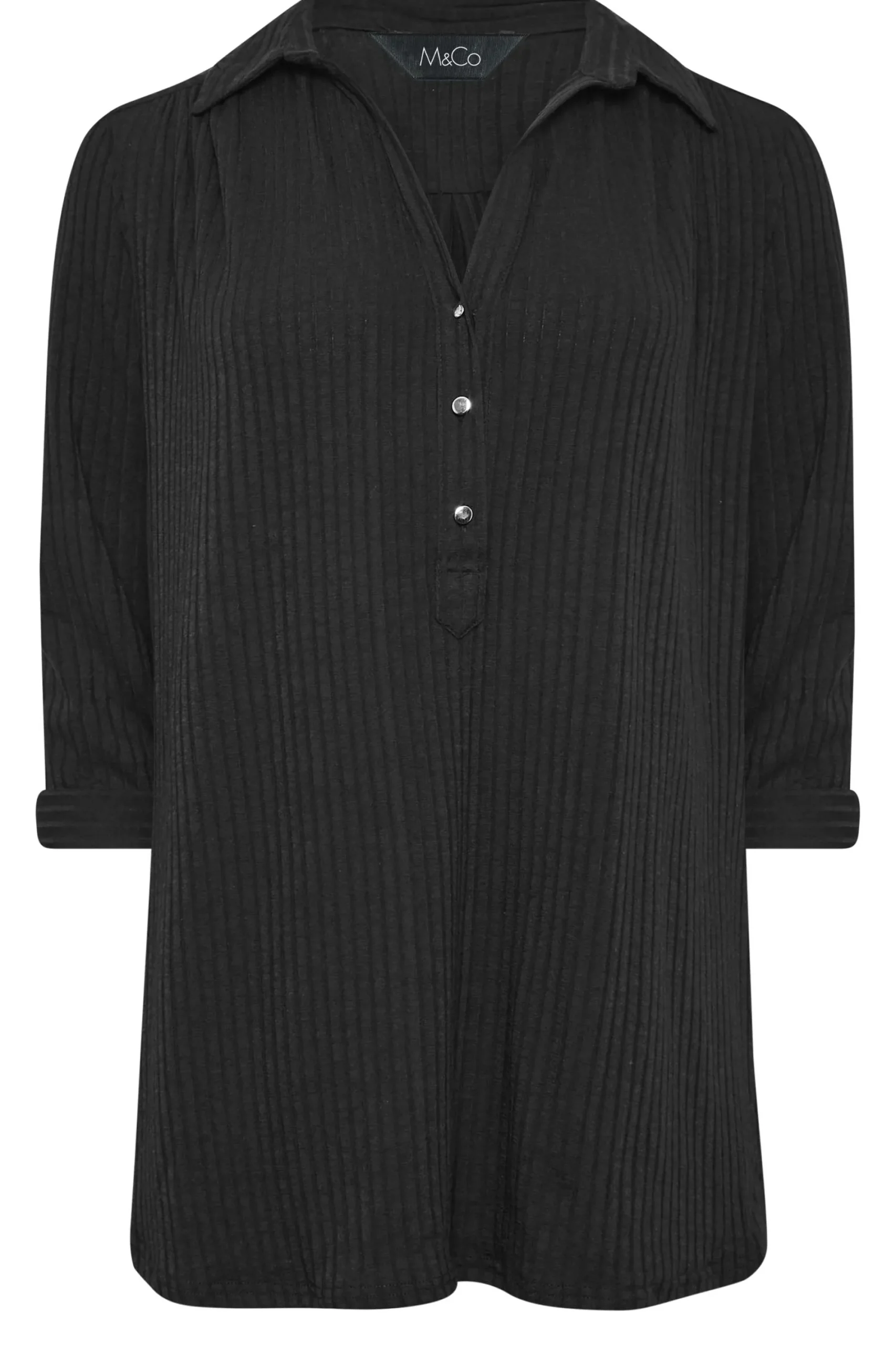 M&Co Womens Black Ribbed V-Neck Shirt>Women Shirts