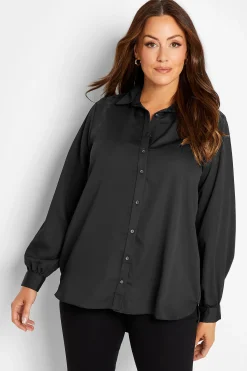 M&Co Womens Black Satin Button Through Shirt>Women Shirts