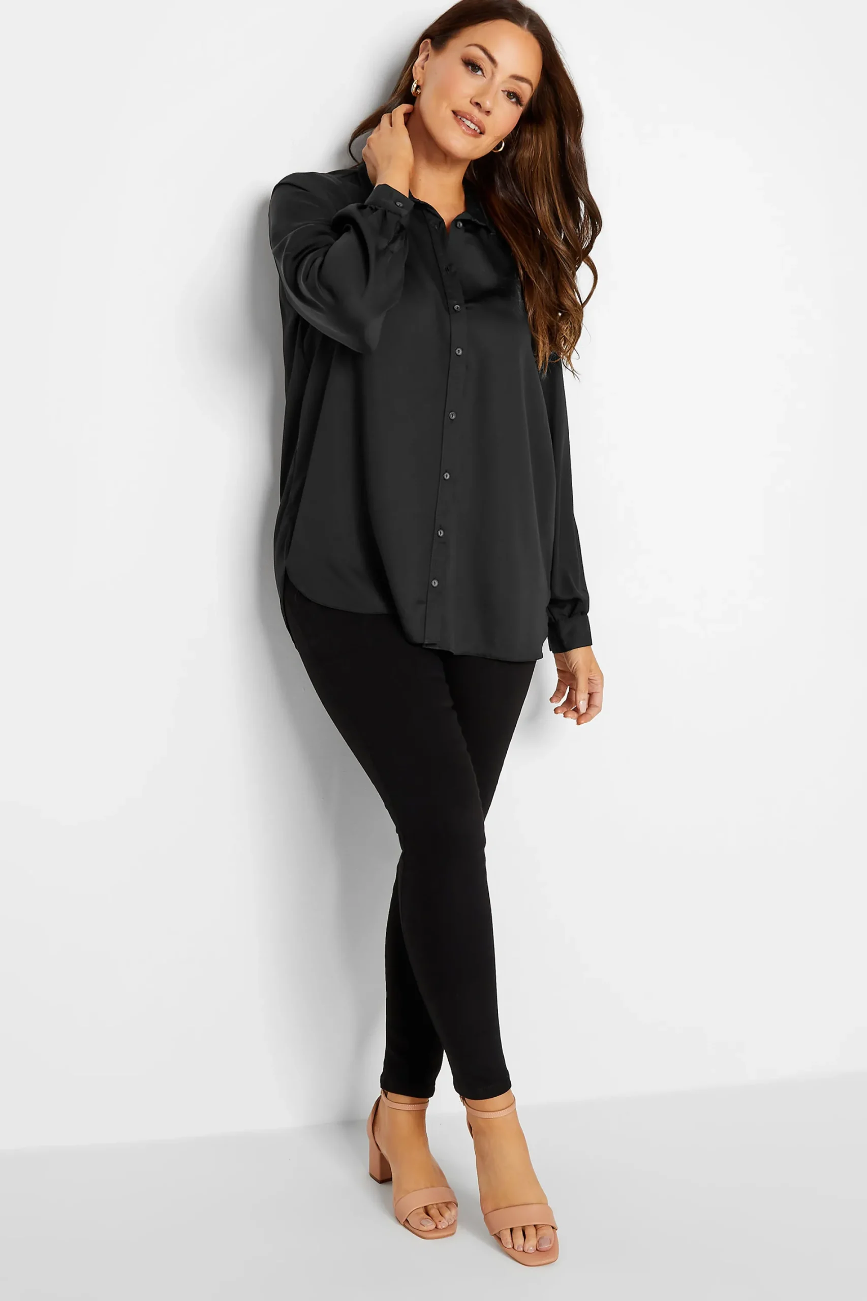 M&Co Womens Black Satin Button Through Shirt>Women Shirts