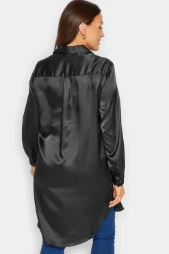 M&Co Womens Black Satin Dipped Hem Shirt><noscript><img width=