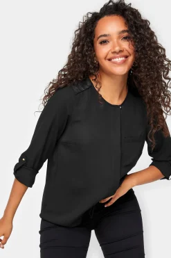 M&Co Womens Black Satin Contrast Panel Shirt>Women Shirts