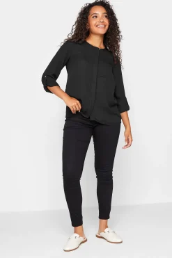 M&Co Womens Black Satin Contrast Panel Shirt>Women Shirts