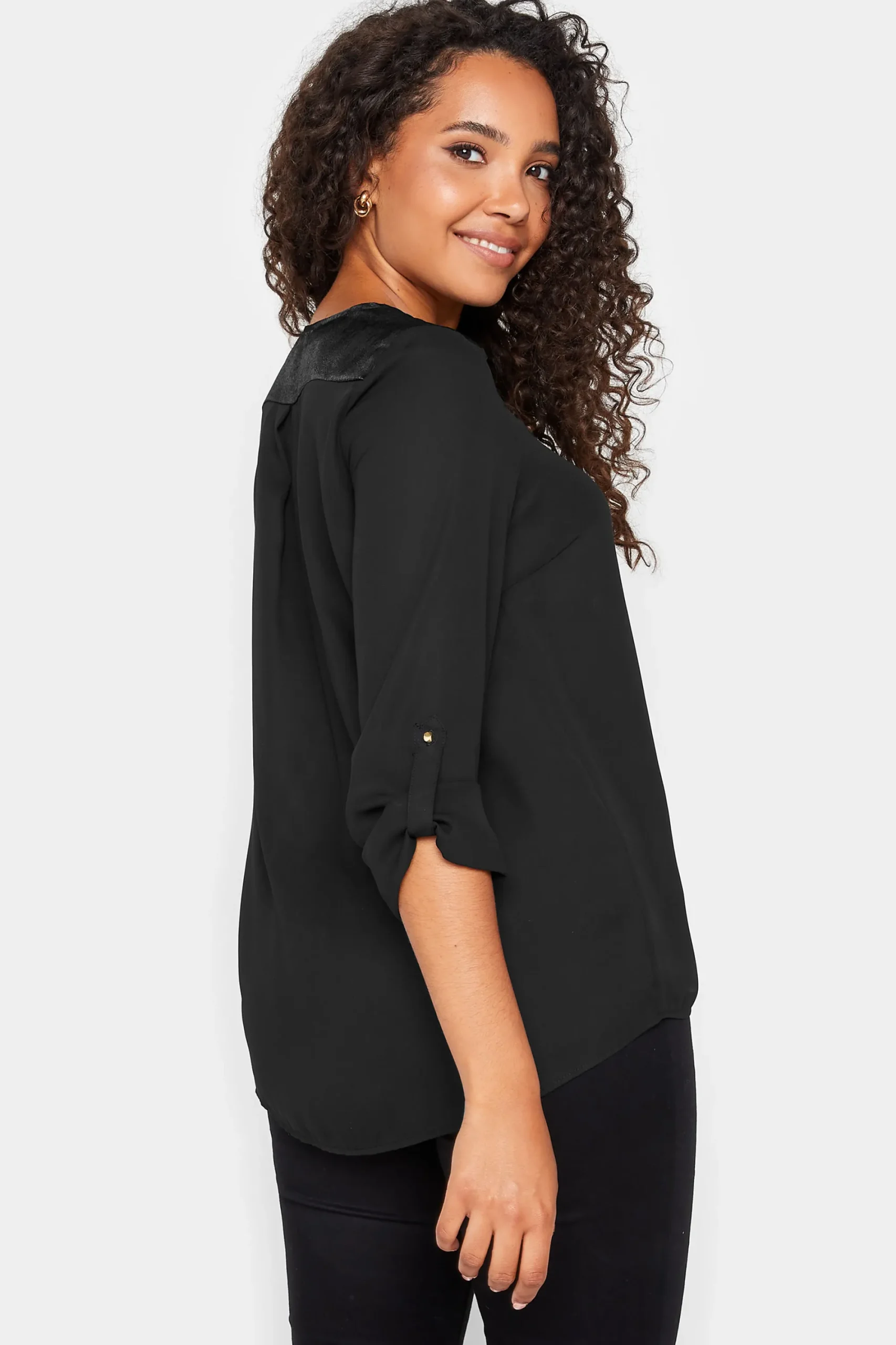 M&Co Womens Black Satin Contrast Panel Shirt>Women Shirts