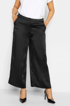 M&Co Womens Black Satin Wide Leg Trousers>Women Wide Leg Trousers