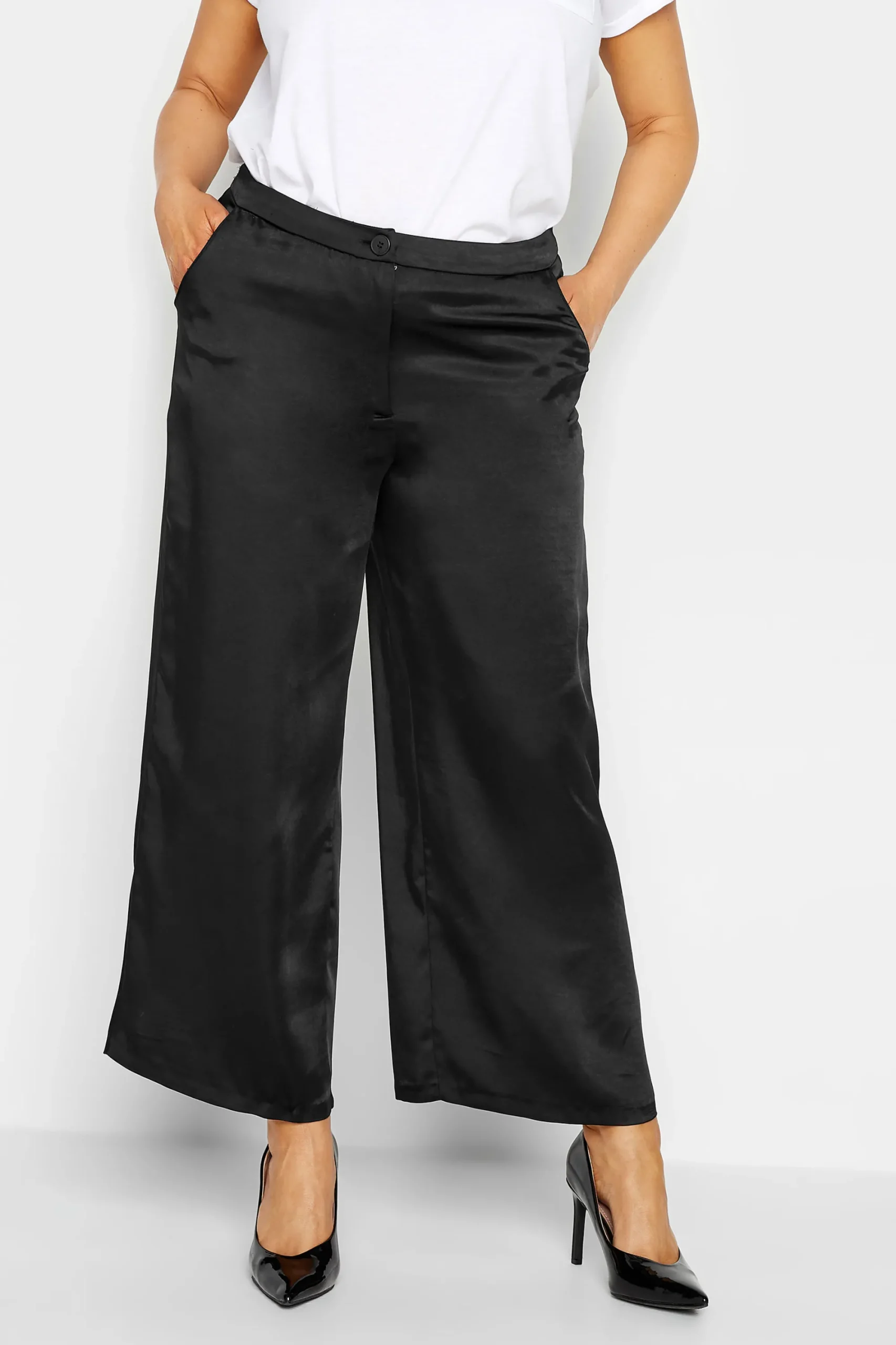 M&Co Womens Black Satin Wide Leg Trousers>Women Wide Leg Trousers
