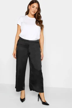 M&Co Womens Black Satin Wide Leg Trousers>Women Wide Leg Trousers