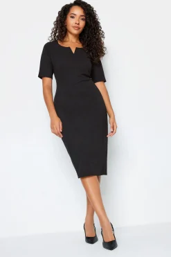 M&Co Womens Black Scuba Notch Neck Midi Dress>Women Midi Dresses