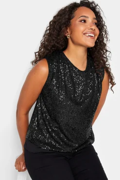 M&Co Womens Black Sequin Tie Back Top>Women Short Sleeve Tops