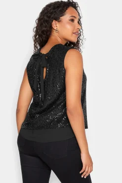 M&Co Womens Black Sequin Tie Back Top><noscript><img width=