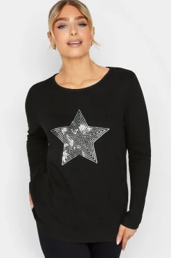 M&Co Womens Black Sequin Star Soft Touch Jumper>Women Long Sleeve Tops