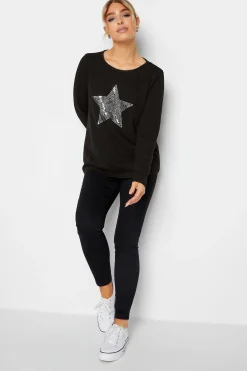 M&Co Womens Black Sequin Star Soft Touch Jumper>Women Long Sleeve Tops