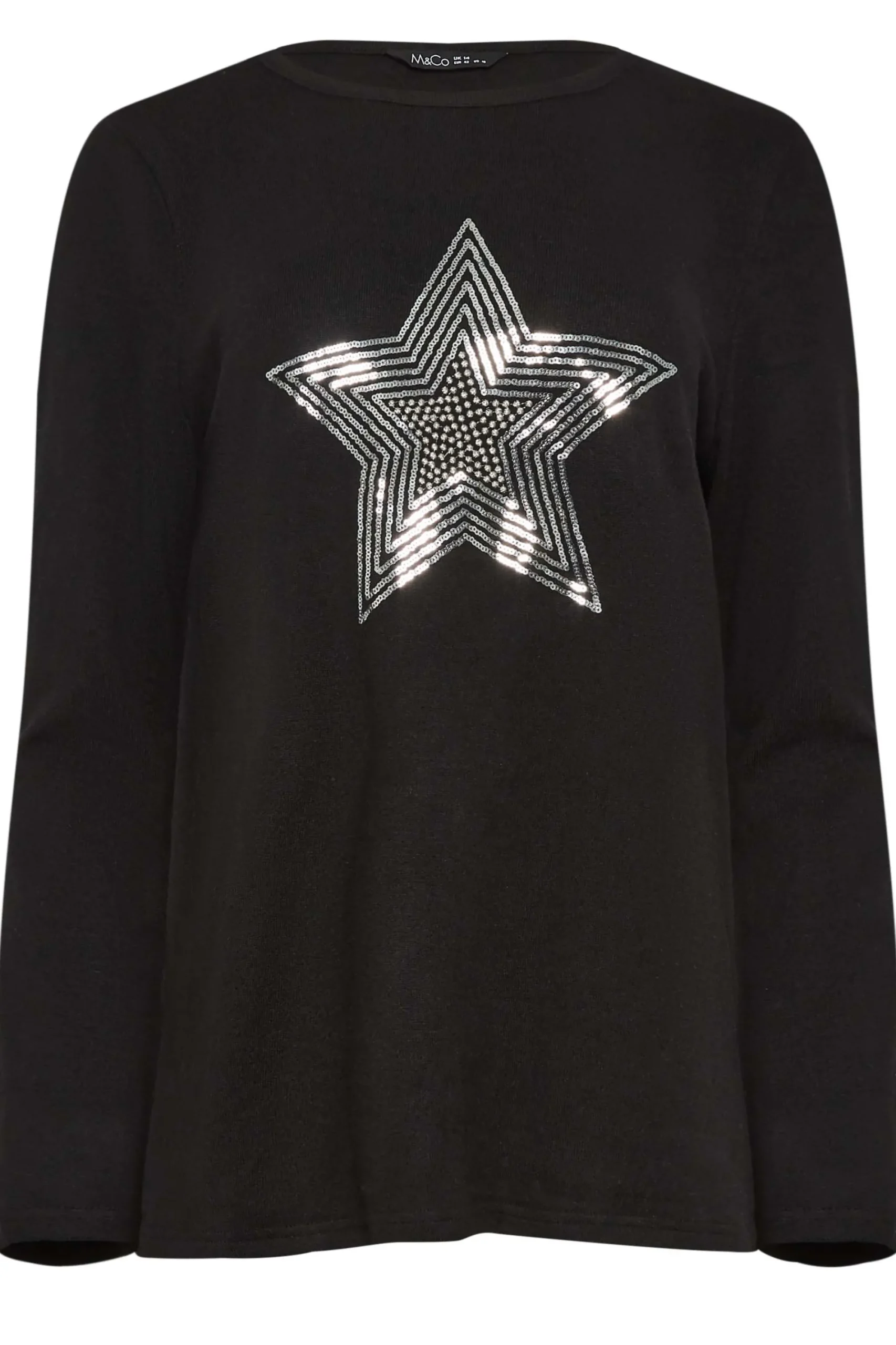 M&Co Womens Black Sequin Star Soft Touch Jumper>Women Long Sleeve Tops