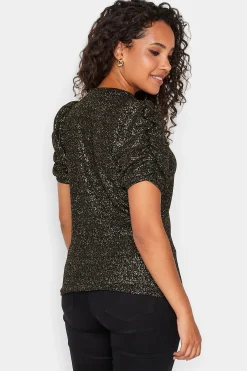 M&Co Womens Black Shimmer Ruched Sleeve Blouse><noscript><img width=