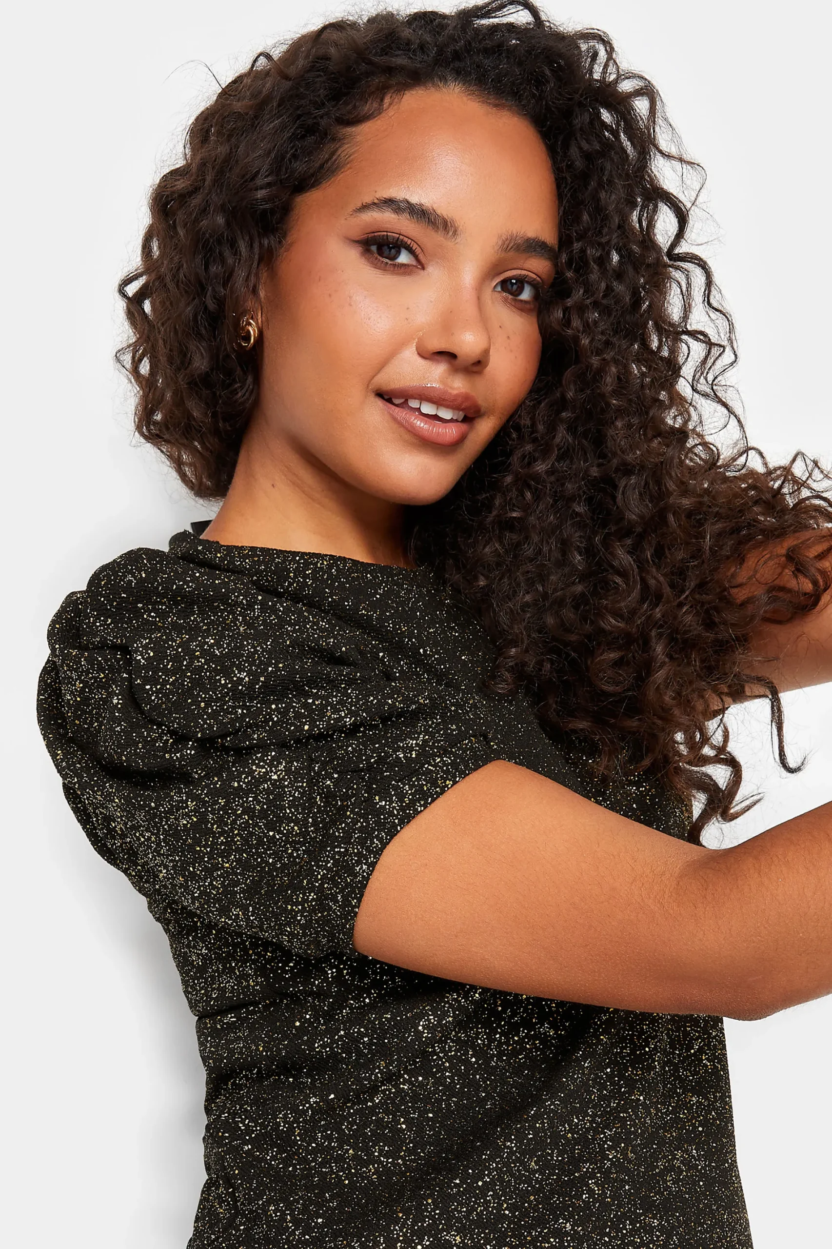 M&Co Womens Black Shimmer Ruched Sleeve Blouse>Women Blouses