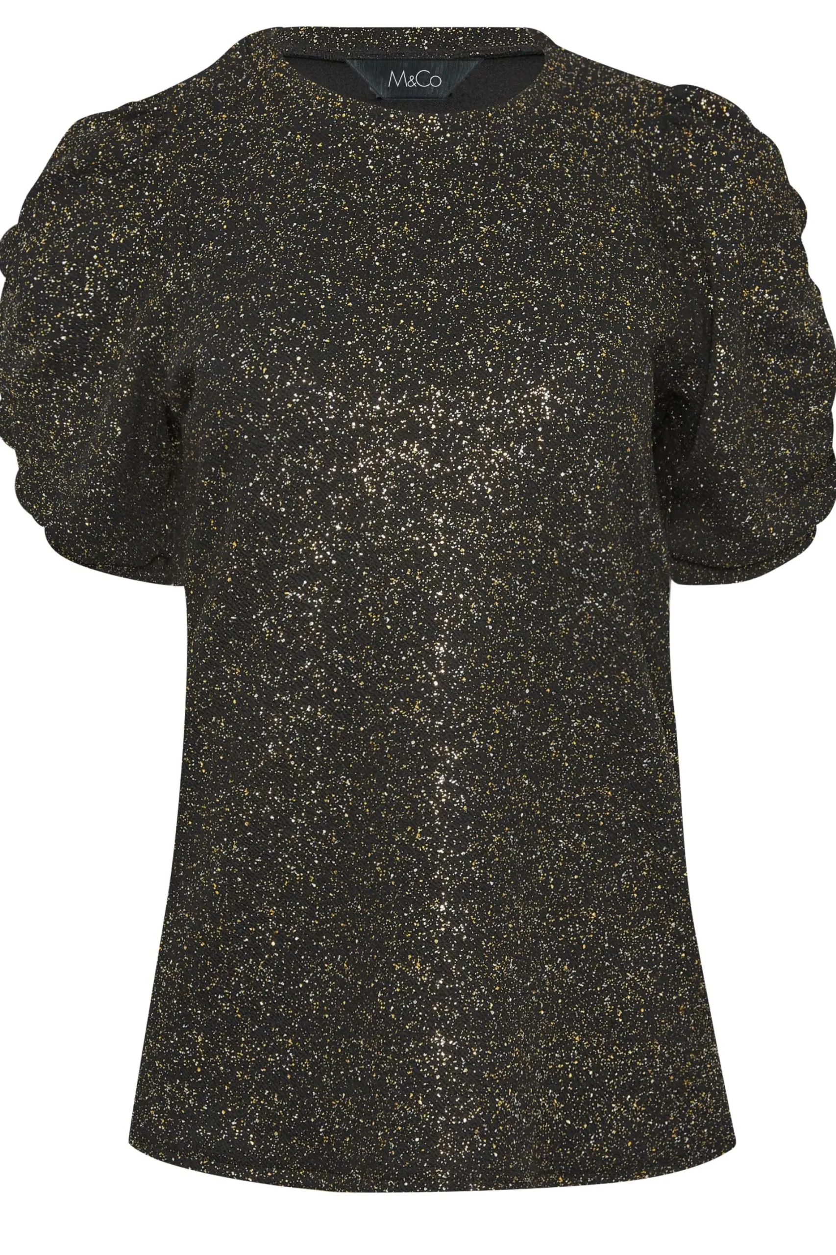 M&Co Womens Black Shimmer Ruched Sleeve Blouse>Women Blouses