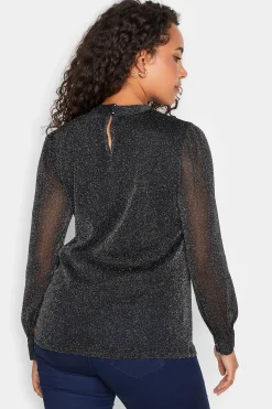M&Co Womens Black Shimmer Keyhole Blouse><noscript><img width=