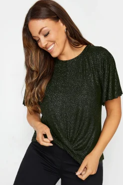 M&Co Womens Black Shimmer Angel Sleeve Wrap Top>Women T-Shirts