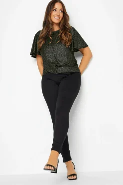 M&Co Womens Black Shimmer Angel Sleeve Wrap Top>Women T-Shirts